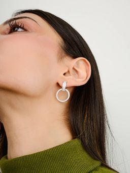 METALM - 925 Silver Cz Diamonds Accents Circle Drop Earrings