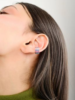 METALM - Multicolor Sparkle Rainbow Cz Silver Ear Cuff