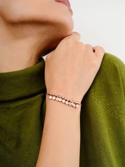 METALM - Rose Gold Plated Cz Charm Bracelet for Women