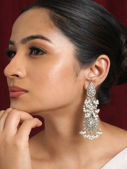 Teejh - Tomara Silver Oxidised White Earrings