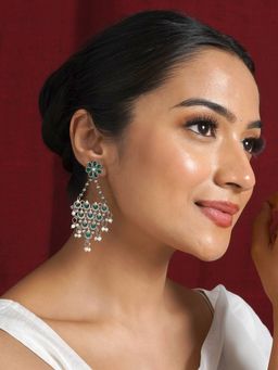 Teejh - Sethu Silver Oxidised Green Earrings