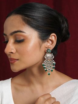 Teejh - Kandahari Silver Oxidised Green Earrings