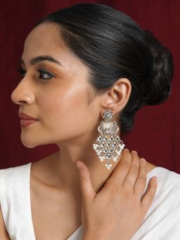 Teejh - Khanzada Silver Oxidised White Earrings