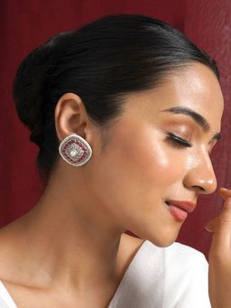 Teejh - Deval Silver Oxidised Ruby Stud