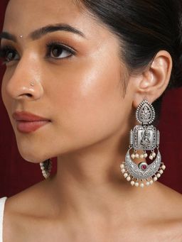 Teejh - Evergreen Silver and Pearl Motif Chandbali