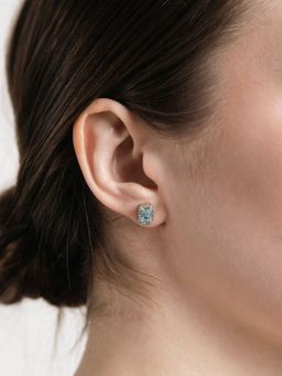 Velvet Imperial - Eva Baguette Cut Blue Earrings In Silver- 925 Sterling Silver