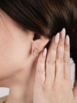 Velvet Imperial - Sparkling Circle Stud Earrings - 18K Rose Gold Plated