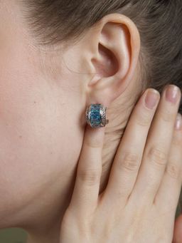 Velvet Imperial - Vintage Art Deco Aquamarine Blue Earrings -925 Sterling Silver