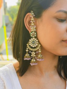 ISHKAARA - Long Festive Kundan Jhumka with Kaan Chain Purple