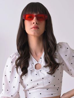 Haute Sauce - Women Riding Red Lens Rectangle Sunglasses