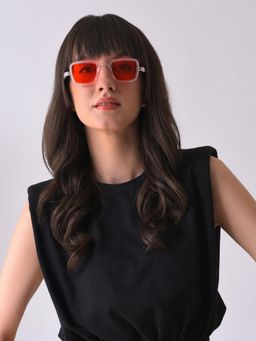 Haute Sauce - Women Riding Orange Lens Rectangle Sunglasses
