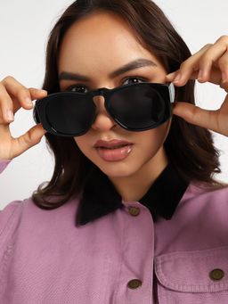 Haute Sauce - Women Retro Black Lens Rectangle Sunglasses