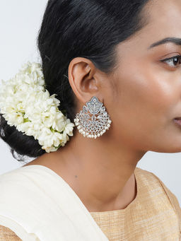 Teejh - Nimrat White Stone Silver Oxidised Earrings