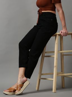 SHOWOFFFF - Womens Clean Look Mom Fit Black Denim Jeans