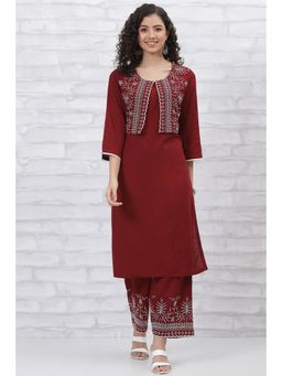 Rangriti - Maroon Viscose Embroidered Maroon Suit (Set of 2)