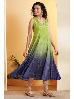 Biba - Women Green Chevron Printed Fit and Flare Dress