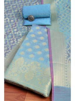 Biba - Women Blue Chanderi Casual Printed Unstitched Dress Material
