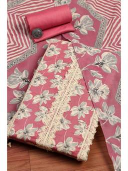 Biba - Women Pink Cotton Casual Floral Printed Unstitched Dress Material