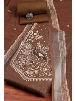 Biba - Women Beige Linen Casual Printed Unstitched Dress Material