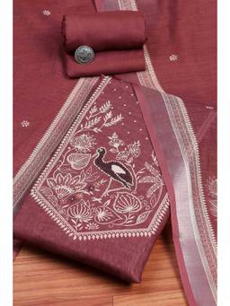 Biba - Women Red Linen Casual Printed Unstitched Dress Material