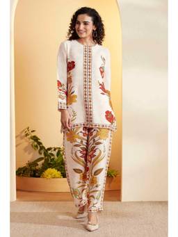 Biba - Women Ivory Floral Printed Straight Kurta with Palazzo