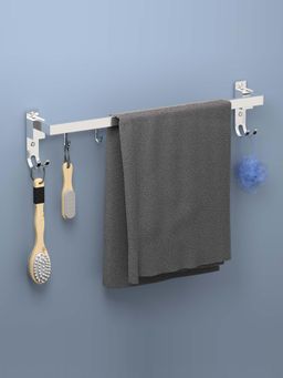 Kuber Industries - 24" Stainless Steel Towel Rod with 2 Fixed & 3 Adjustable Hooks - Silver