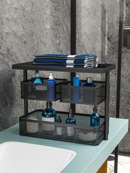 Kuber Industries - Metal Bathroom Organiser Stand - 3 Tier Storage Rack - Black