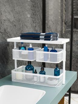 Kuber Industries - Metal Bathroom Organiser Stand - 3 Tier Storage Rack - White