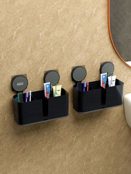 Kuber Industries - Pack of 2 Plastic Self-Adhesive Toothpaste Holder - Black