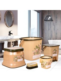 Kuber Industries - Printed Plastic Bathroom Combo Set of 5 - Beige