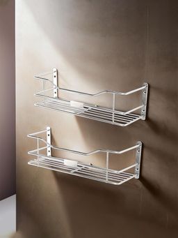 Kuber Industries - Pack of 2 Stainless Steel Bathroom Shelf for Wall - 12 Inch - Silver