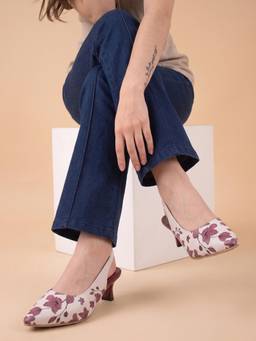 DENILL - Women’s White Slingback Heels with Colorful Owl Print