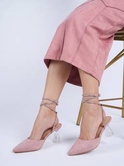 DENILL - Rhinestone High Heels with Crisscross Straps and Transparent Block Heel