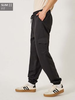 Styli - Black Men Slim Fit Solid Cargo