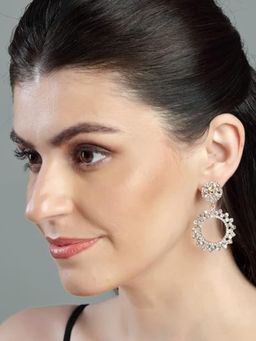 Accessher - Gold Plated Rhinestones Embedded Circular Shape Stylish Dangle Earrings
