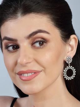 Accessher - Silver Plated Stunning Rhinestones Studded Circular Shape Stylish Dangle Earrings
