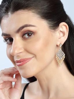 Accessher - Ethnic Gold Plated Mint Green Meenakari and Kundan Embellished Dangler Earrings