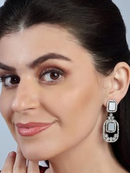 Accessher - Silver Plated Stunning Rhinestones and Handcut Mirrors Studded Statement Dangler Earrings