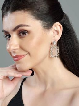 Accessher - Gold Plated Sparkling Rhinestones Embellished Geometric Design Statement Dangler Earrings