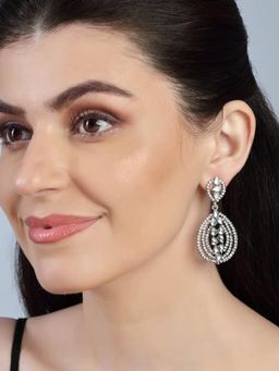 Accessher - Silver Plated Dazzling Rhinestones Embedded Contemporary Style Design Dangle Earring