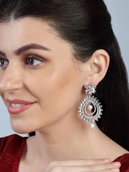 Accessher - Silver Plated Dazzling Rhinestones and Stunning Kundan Studded Dangler Earrings