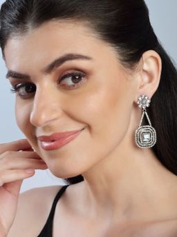 Accessher - Traditional Silver Plated Stunning and Rhinestones Studded Dangler Earrings