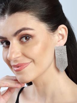 Accessher - Silver Plated Stunning and Rhinestones Studded Contemporary Tassel Earrings