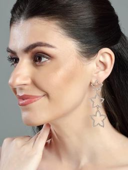 Accessher - Gold Plated Sparkling Rhinestones Studded Star Design Contemporary Style Dangle Earrings