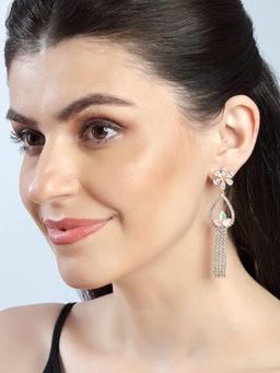 Accessher - Gold Plated Rhinestone Embellished Delicate Heart Shape Dangle Drop Earrings