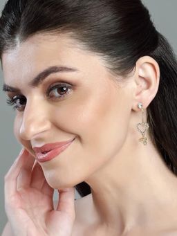 Accessher - Gold Plated and Dazzling Embellished Delicate Heart Shape Dangle Drop Earrings