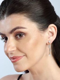 Accessher - Gold Plated and Dazzling Embellished Delicate Heart Shape Dangle Drop Earrings