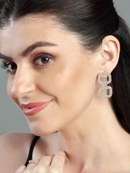 Accessher - Gold Plated and Shinning Rhinestones Embedded Contemporary Dangle Earrings