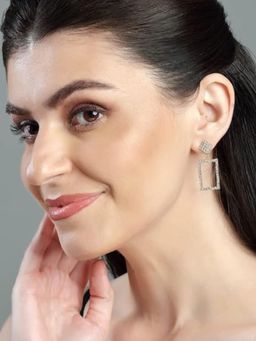 Accessher - Gold Plated and Dazzling Rhinestones Embedded Contemporary Dangle Earrings