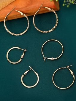 Accessher - Contemporary Style Inspired Matte Gold Plated Textured Hoop Earrings Set of 3